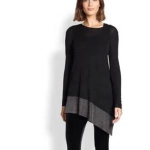 Eileen Fisher Metallic Charcoal Asymmetrical Tunic Top Petite M Black